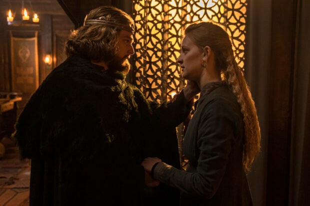Aelfwynn (Phia Saban) is consoled by King Edward (Timothy Innes) in season 5 of The Last Kingdom