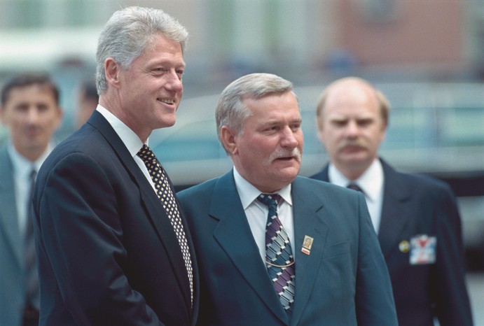 US president Bill Clinton with Polish president Lech Wałęsa in Warsaw, Poland, 10 July 1994. (Photo by Wojtek Laski/Getty Images)
