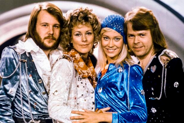 Abba (Benny Andersson, Anni-Frid Lyngstad, Agnetha Faltskog and Bjorn Ulvaeus) pose after winning the Swedish branch of the Eurovision Song Contest with their song Waterloo in 1974