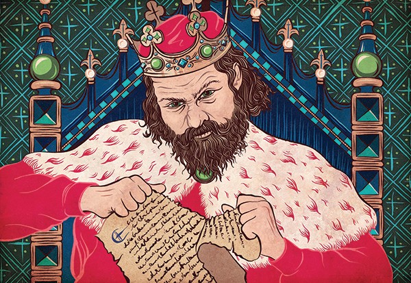 Illustration of King John ripping up Magna Carta